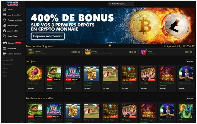 Bonus Bitcoin de dépôt de 400% sur Vive Mon Casino si vous déposez avec Bitcoins